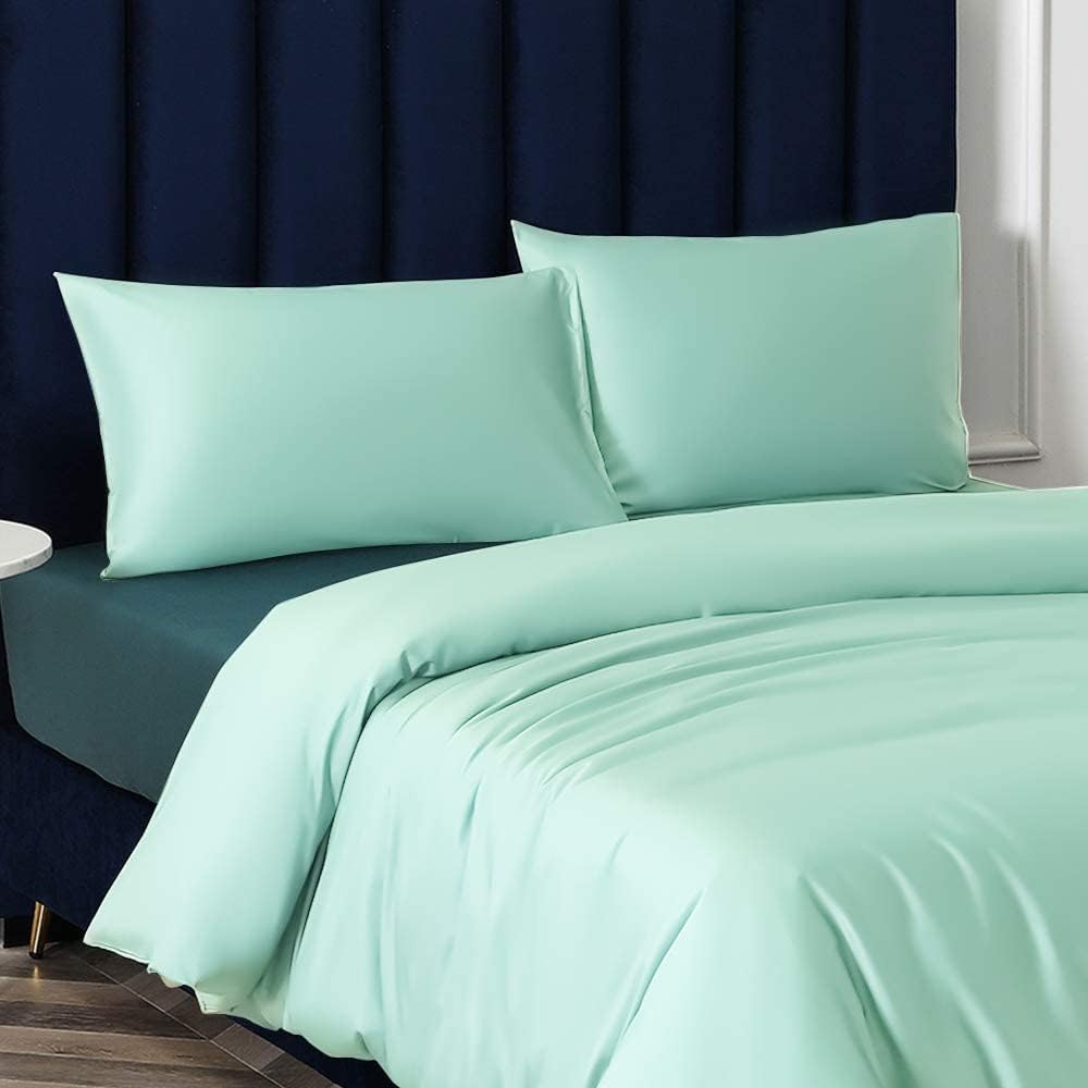 Ntbay Zippered Satin Pillow Cases for Hair and Skin, Luxury King Hidden Zipper Pillowcases Set of 2, 20x36 Inches, Cyan 36 Inches