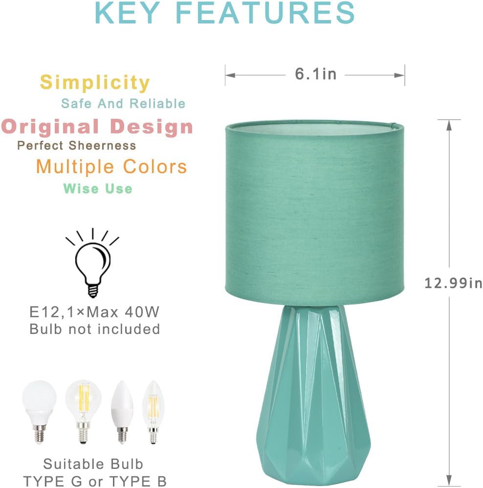 Elisa Green Small Table Lamp for Living Room as Bedside Table Lamp for Bedroom, Modern Ceramic Kids Night Table Lamp, Φ6.1×H12.4IN, Bulb…