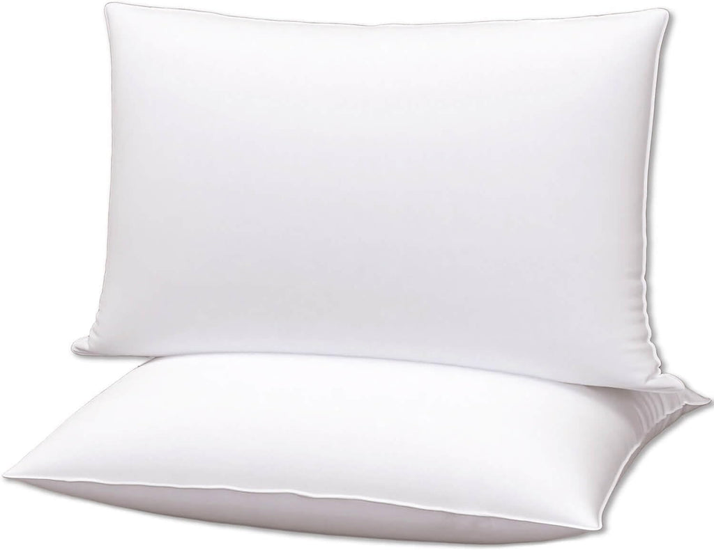 Flat Ultra Thin Bed Pillows Standard/Queen Size Pillow Set of 2 Extra Soft Down Alternative for Stomach Back Sleeping White