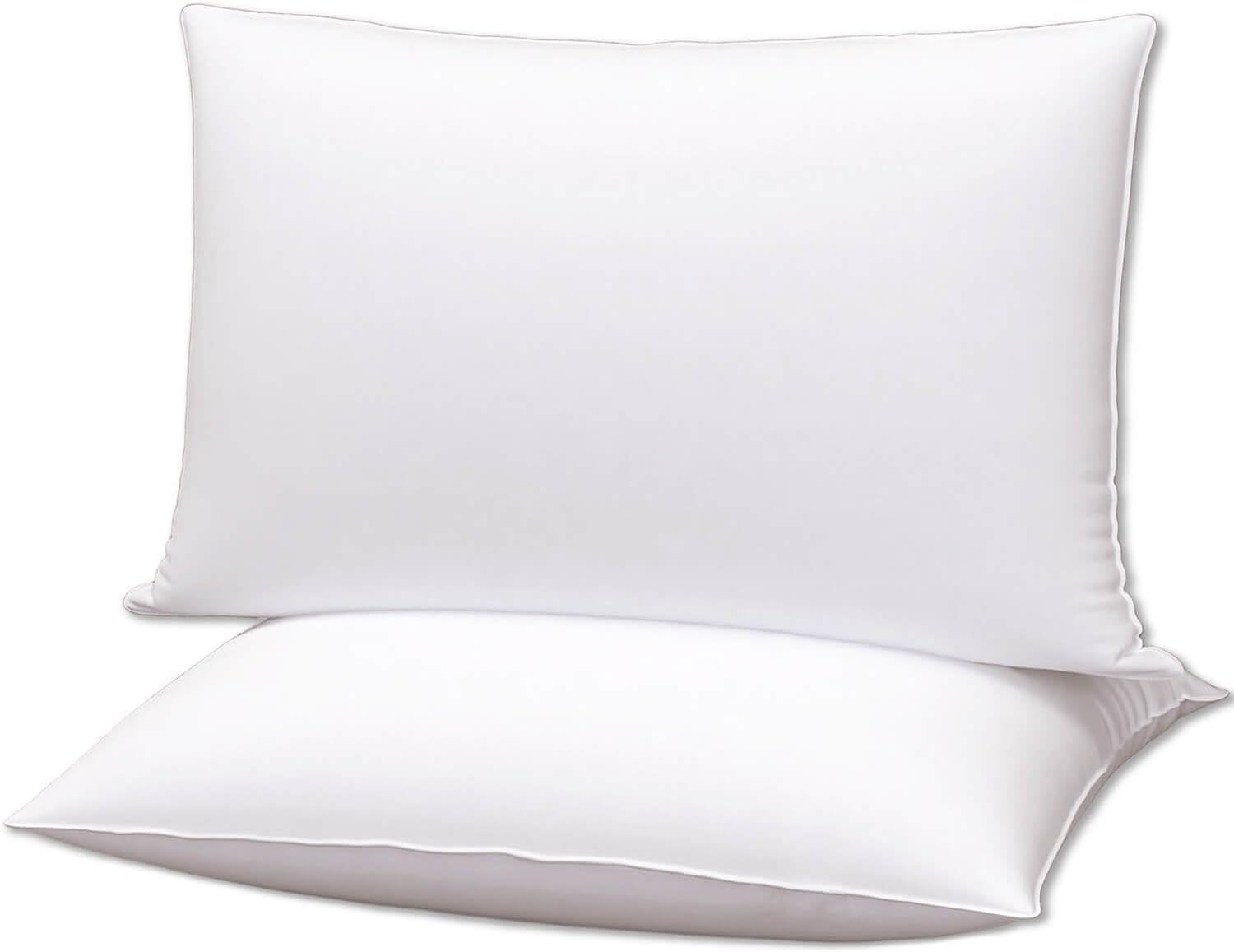 Flat Ultra Thin Bed Pillows Standard/Queen Size Pillow Set of 2 Extra Soft Down Alternative for Stomach Back Sleeping White