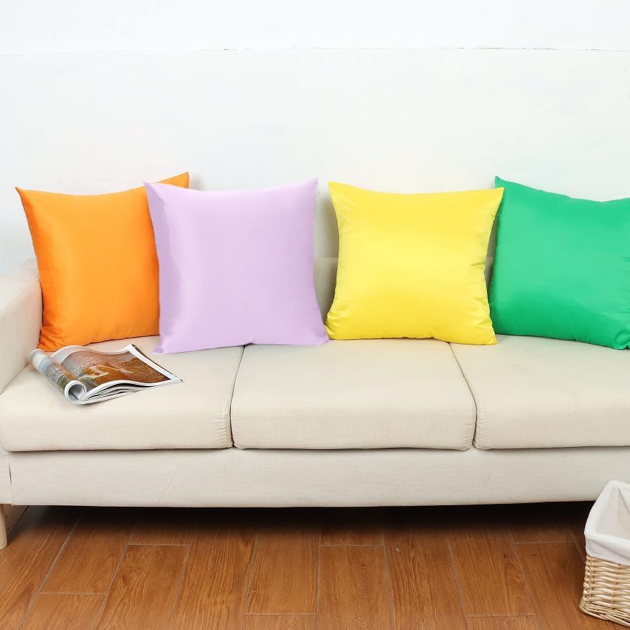 TREELY Lavender 18x18 Pillow Cover, Satin Decorative Throw Pillow Covers for Couch, Sofa, Bedroom, 2 Pack Euro Square Pillowcases with Zipper