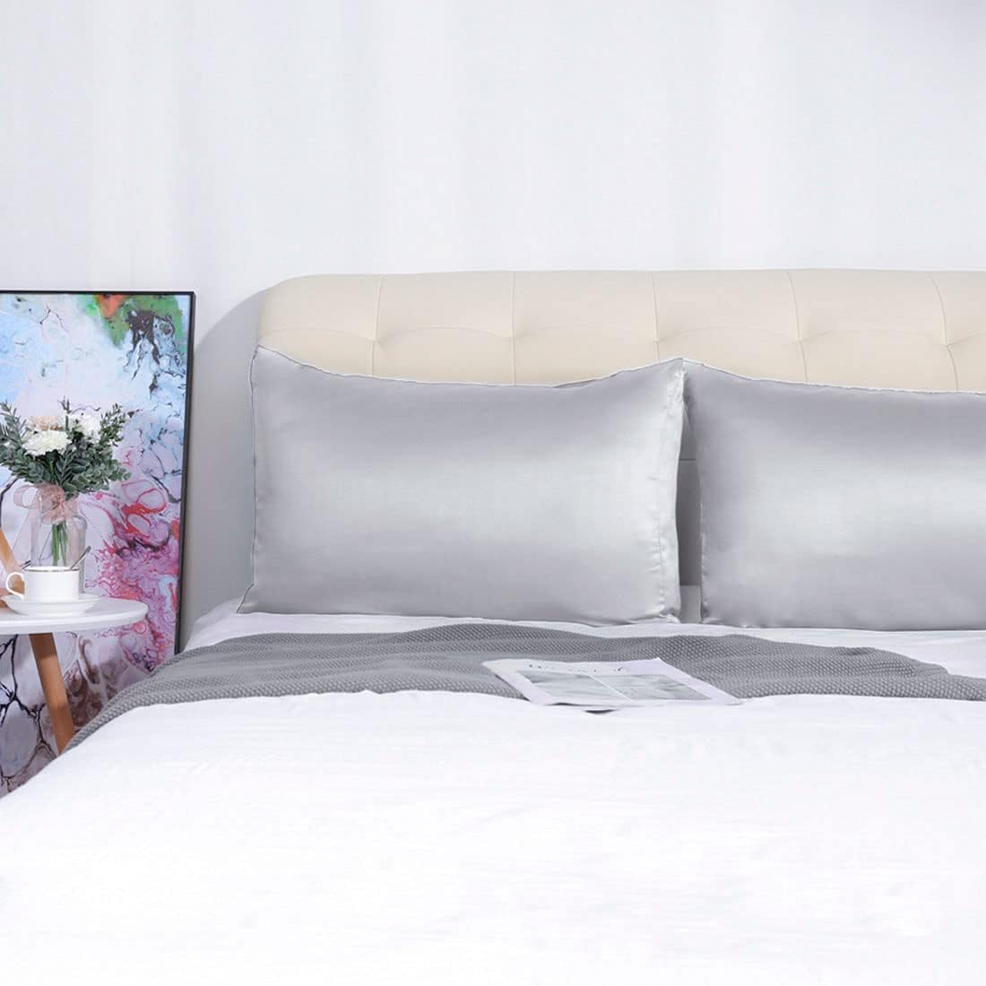 uxcell 2 Pack Silk Satin Pillowcase for Hair and Skin, Cool, Silky, Soft Breathable Pillow Cases Queen Size 20x30 Inch Sateen Pillowcase Li…