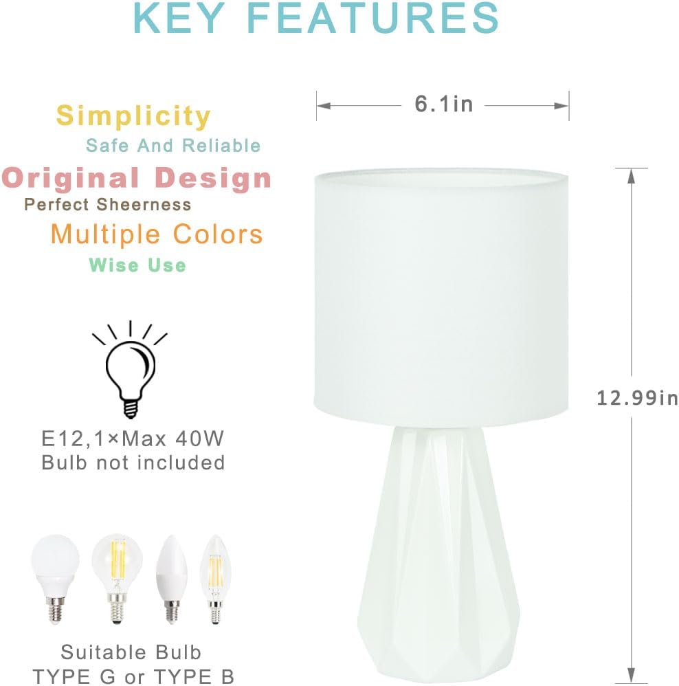 Elisa Offwhite Small Table Lamp for Living Room as Bedside Table Lamp for Bedroom, Modern Ceramic Kids Night Table Lamp, Φ6.1×H12.4IN, Bulb…