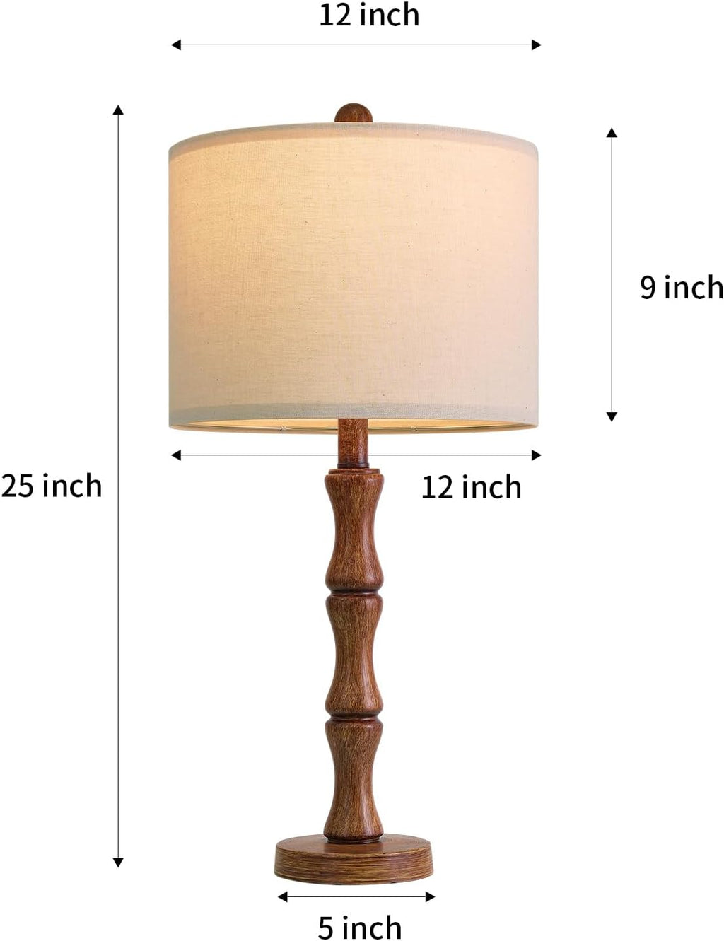BOBOMOMO 25" Rustic Table Lamps Set of 2, Farmhouse Nightstand Lamps with Wood Grain Resin Base & Linen Shade, Standard Table Lamps for…