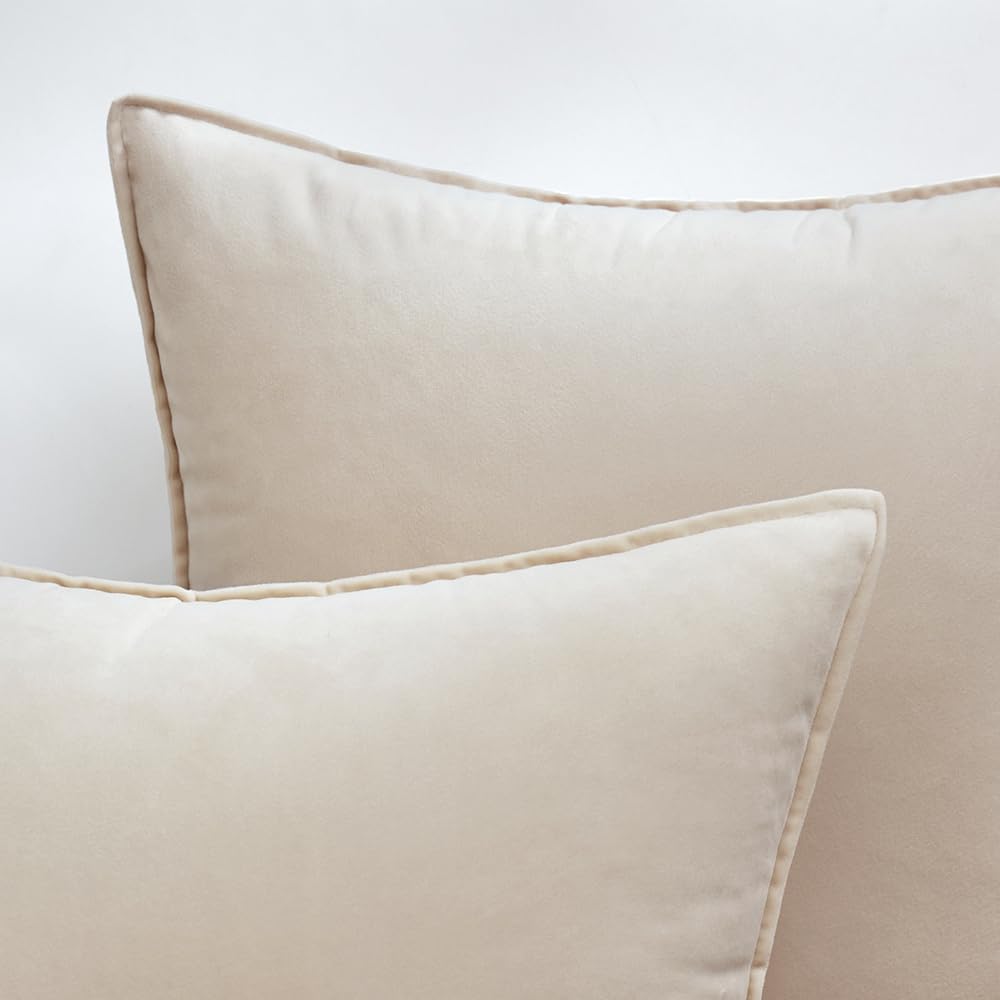 Miulee Cream White Velvet Throw Pillow Covers 18x18 Soft Decorative Solid Square Cushion Cases Pack of 2 Modern Luxury Home Decor for Couch…