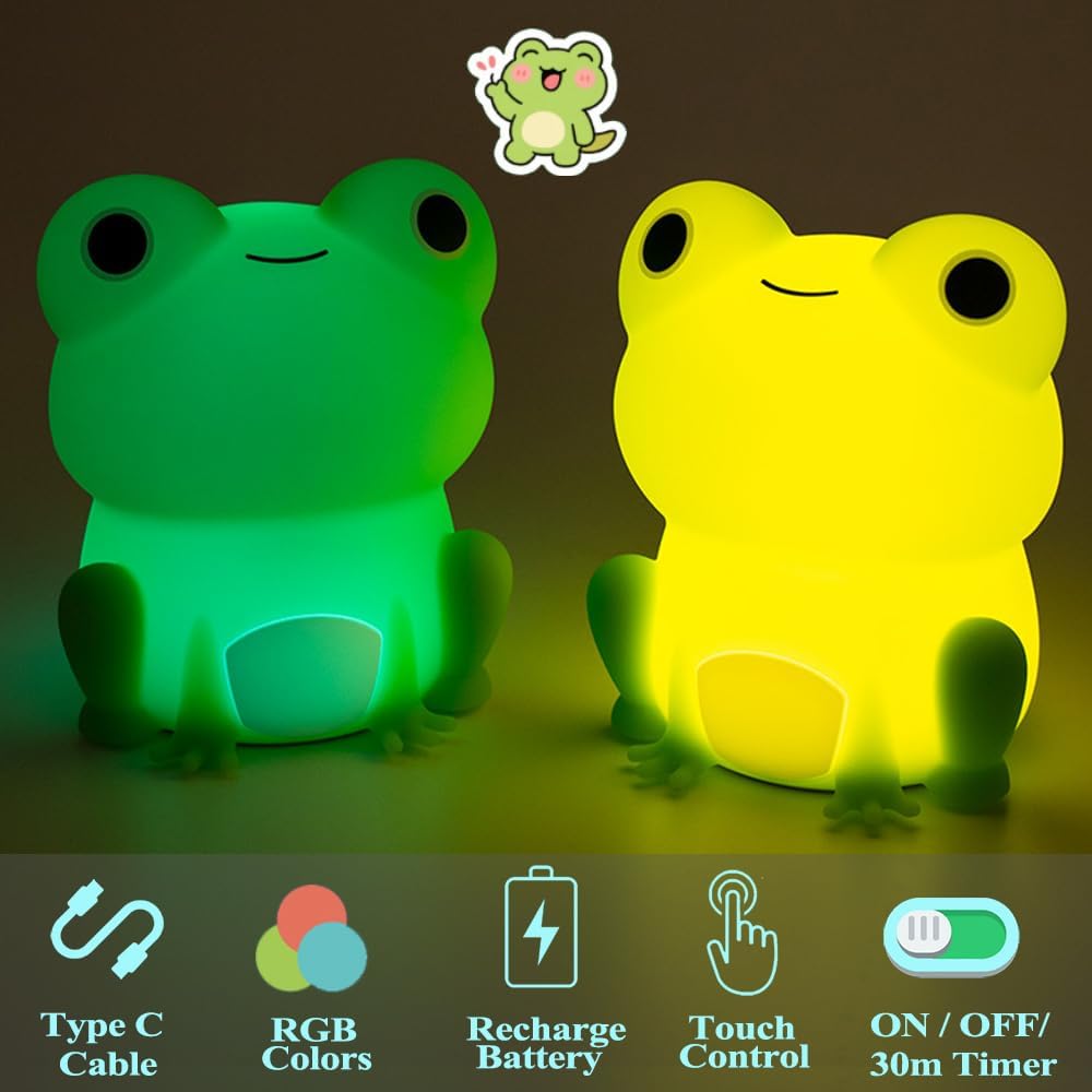 Frog Night Light, Frog Gifts, Cute Silicone Nursery Rechargeable Dimmable Bedside Lamp, Kids' Bedroom Decor, Gift for Children, Teens…