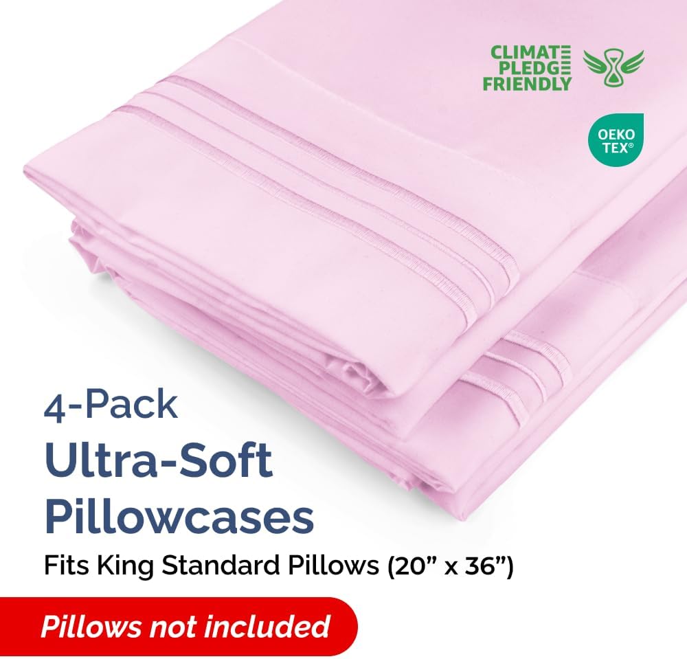 King Standard Pillow Cases Set of 4 - Soft Hotel Quality Pillowcase Covers - Comfy Bedding for Women, Men, Kids & Teens - Machine…