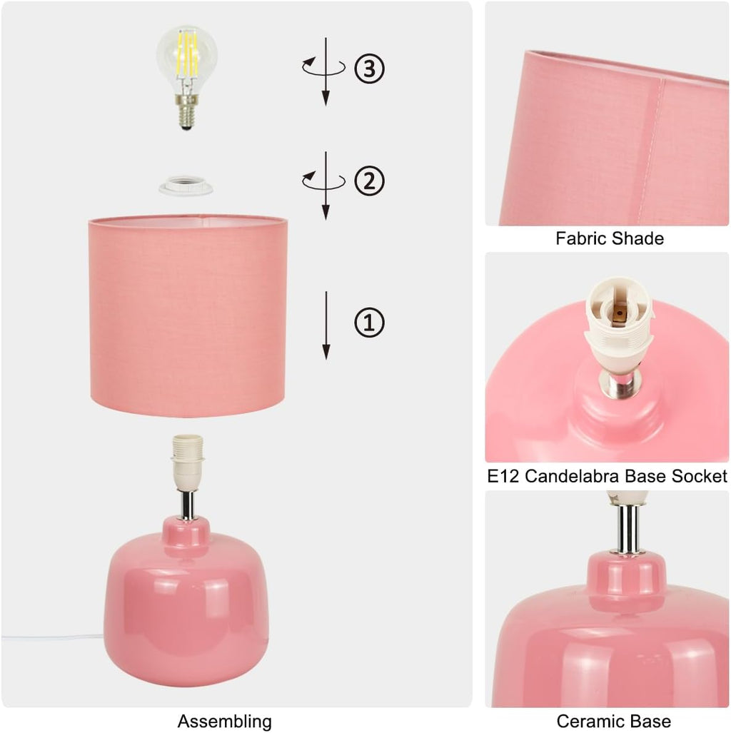 Oslo Small Ceramic Table Lamp for Living Room and Bedroom, Modern Kids Night Table Lamp, Φ7.09×H13.39IN, Bulb Excluded, Pink