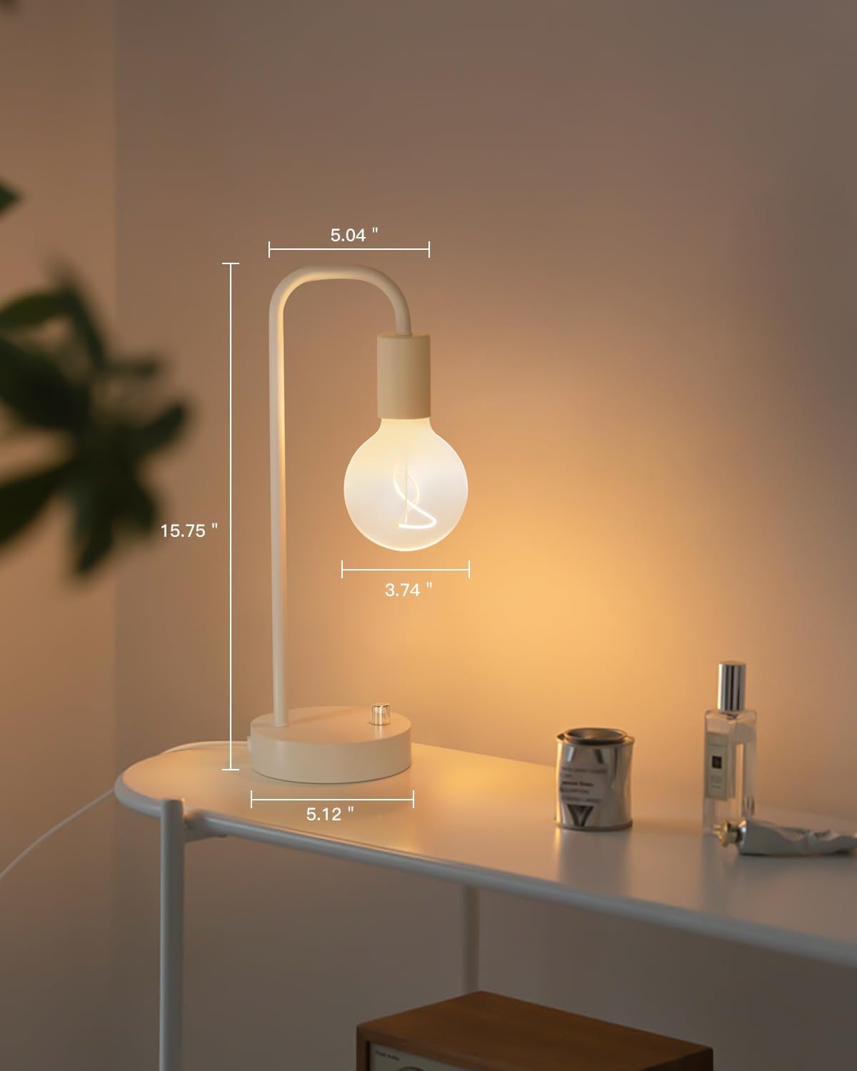 ONEWISH Industrial Small Table Lamp for Bedroom, Fully Dimmable Modern Beside Lamps with 2700K Warm Light Bulb for Kids Reading, White…