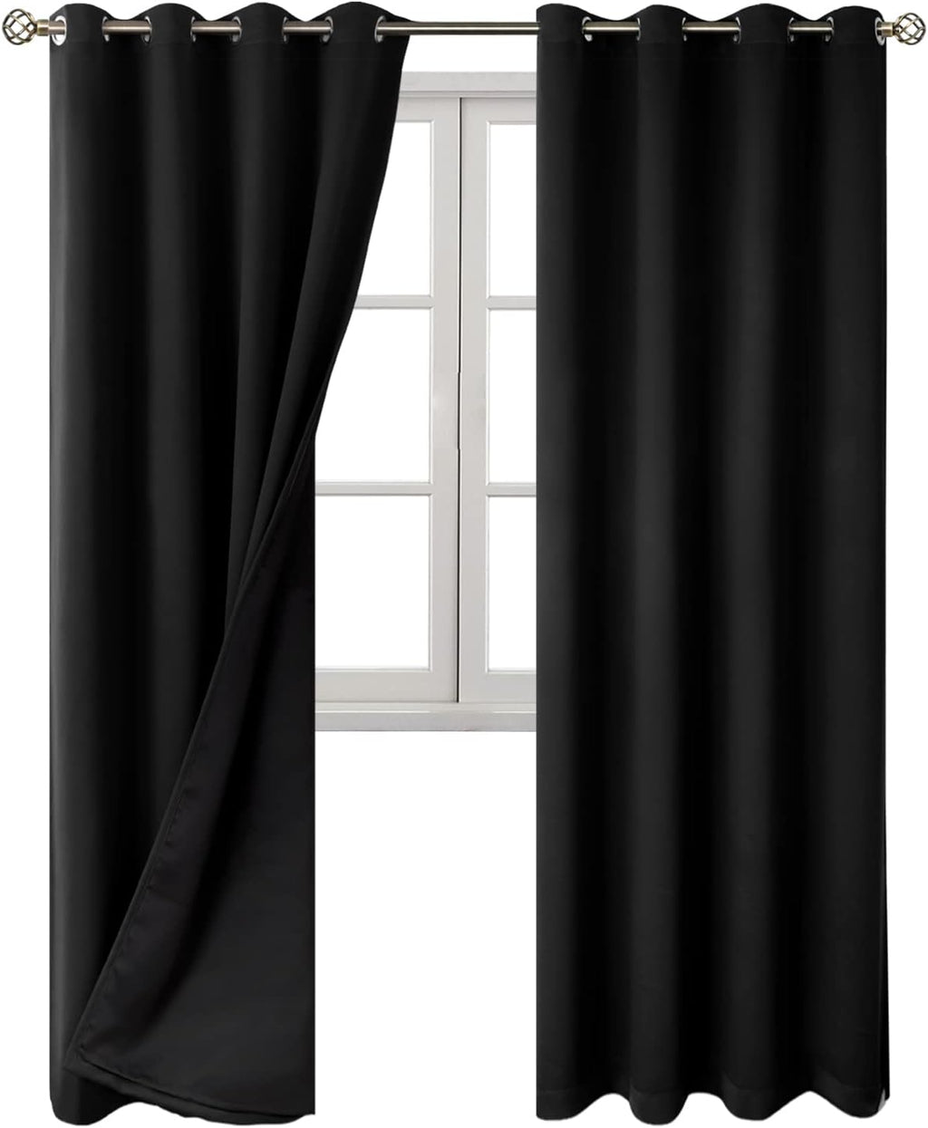 BGment Thermal Insulated 100% Blackout Curtains for Bedroom with Black Liner, Double Layer Full Room Darkening Noise Reducing Grommet Curta…