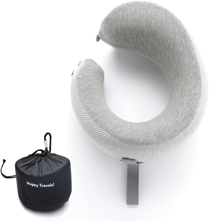 C CUSHION LAB Travel Pillow, Award-Winning Patented Ergonomic Design for Chin & Neck Support Memory Foam Neck Pillow, Compact Airplane…