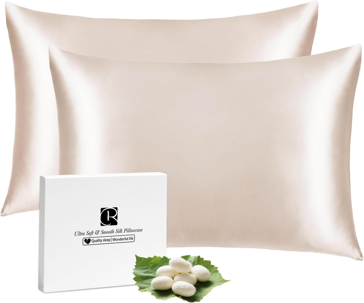 Ravmix Silk Pillow Cases 2 Pack with Zipper, 21momme Mulberry Silk Pillowcase for Hair Skin, Soft Smooth Breathable Cool Pillow Cover for B…