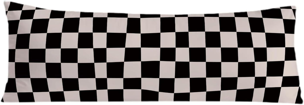 Abstract Boho Black and Beige Checkered 20x54 Body Pillow Cover, Checkered Home Decor, Modern Neutral Plaid Decorative Long Body Pillow…