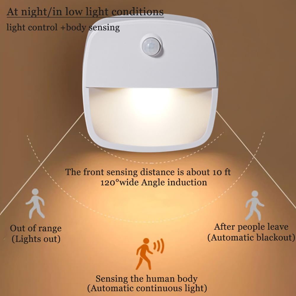 Consss Motion Activated Night Light, Nightlights with Light Sensors Dual Color Modes 6000K White Light/3000K Warm Light Adhesive…
