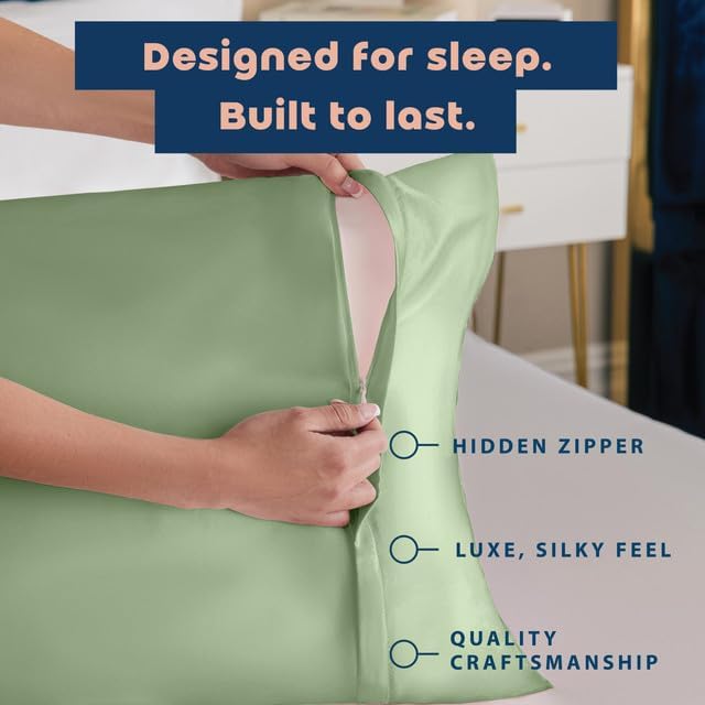 Blissford Satin Pillowcase with Zipper, for Hair and fabric comfort, Feels Soft and Cool Like a Silk Pillowcase, Satin Pillow Cases 2…
