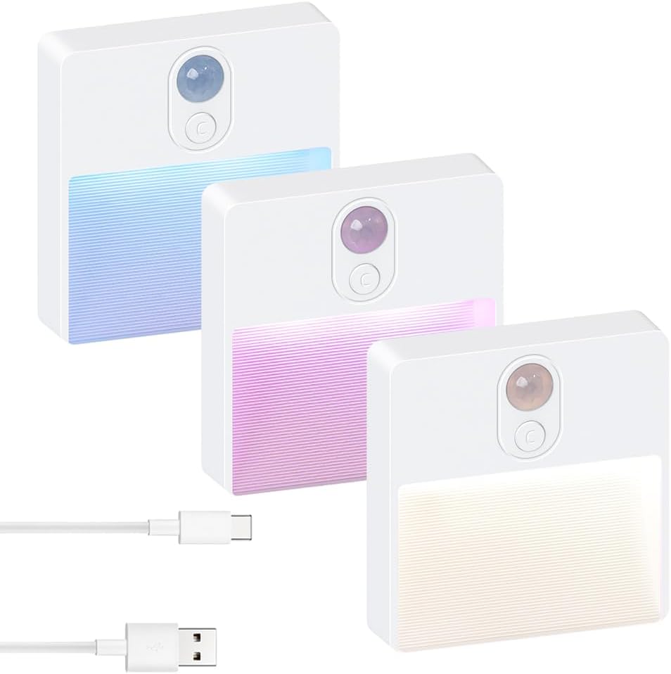 ASAWASA LED Motion Sensor Night Light, 7 Colors Rechargeable Magnetic Decor Wall Lights, Dimmable, Suitable for Bathroom hallways…