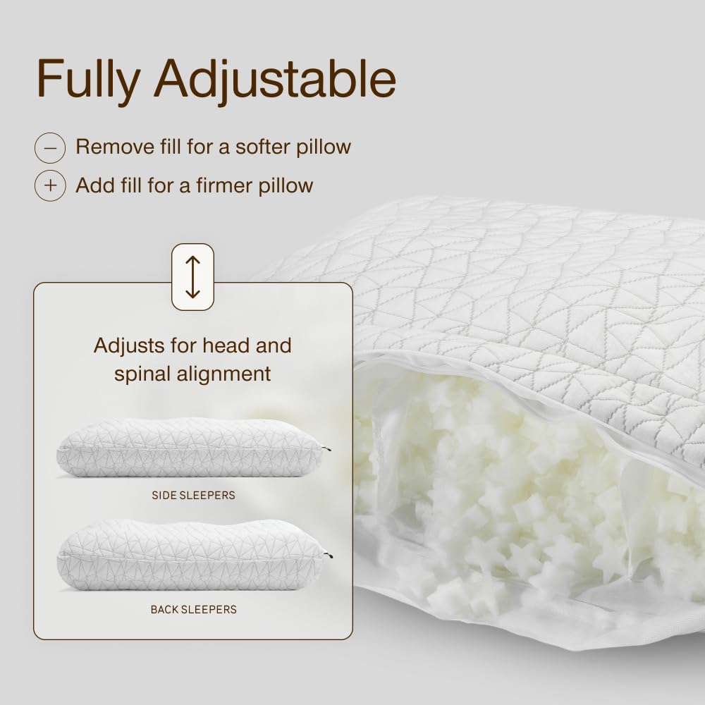 Coop Home Goods Adjustable Orthopedic Pillow Queen, Ergonomic Cervical Neck Support, Memory Foam Pillows for Side & Back Sleepers…