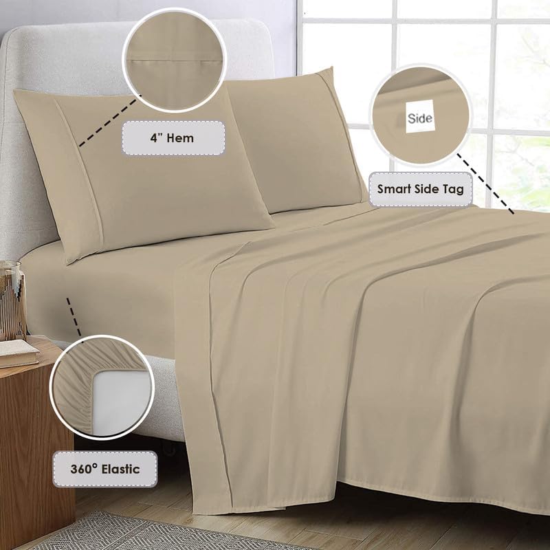 Pizuna 100% Luxury Cotton Twin XL Sheet Sets 800 Thread Count Soft Sateen Weave Breathable Hotel Quality Cooling Bed Sheets Twin XL Bedding…
