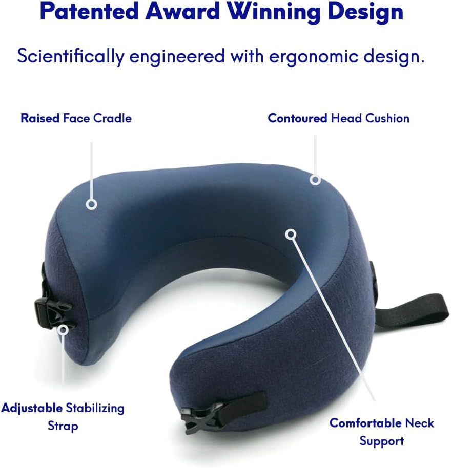 Cushionlab C CUSHION LAB Travel Pillow, Award-Winning Patented Ergonomic Design for Chin & Neck Support Memory Foam Neck Pillow, Compact Ai…