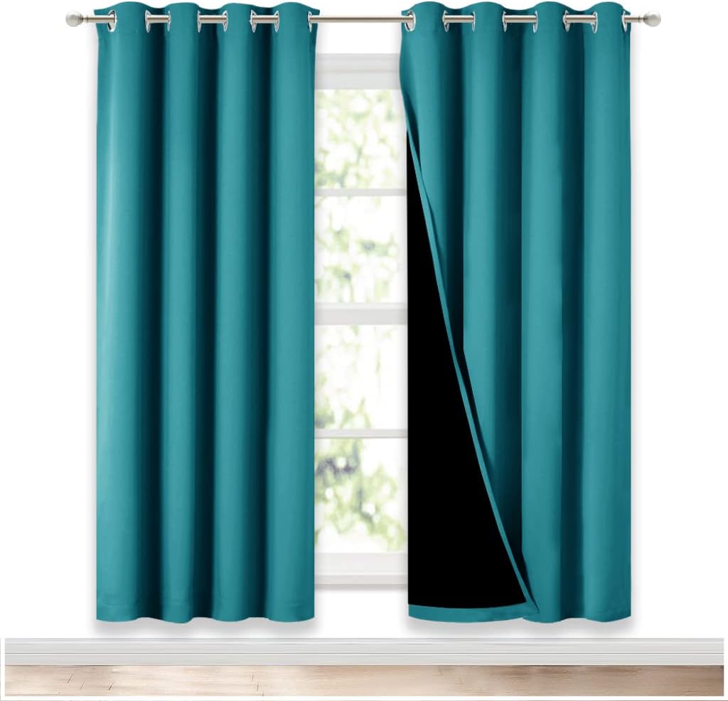 Nicetown 100% Blackout Window Curtain Panels, Full Light Blocking Drapes with Black Liner for Nursery, 72-inch Drop Thermal Insulated Drape…