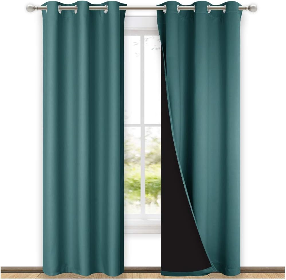 Nicetown Sea Teal Full Shade Curtain Panels, 37" Wide x 80" Long, Sea Teal, Pair of Thermal Insulated & Energy Efficiency Blackout Drapes f…