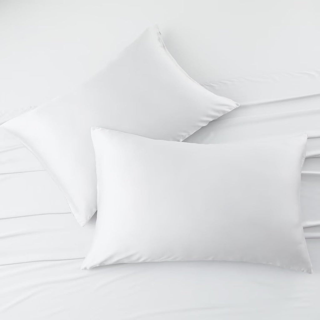 ShunjieHome 4 Pack Cooling Pillow Cases, Viscose Derived from Bamboo Pillow Protectors Queen Size Set of 4, 400 Thread Count Soft Silky Brea…