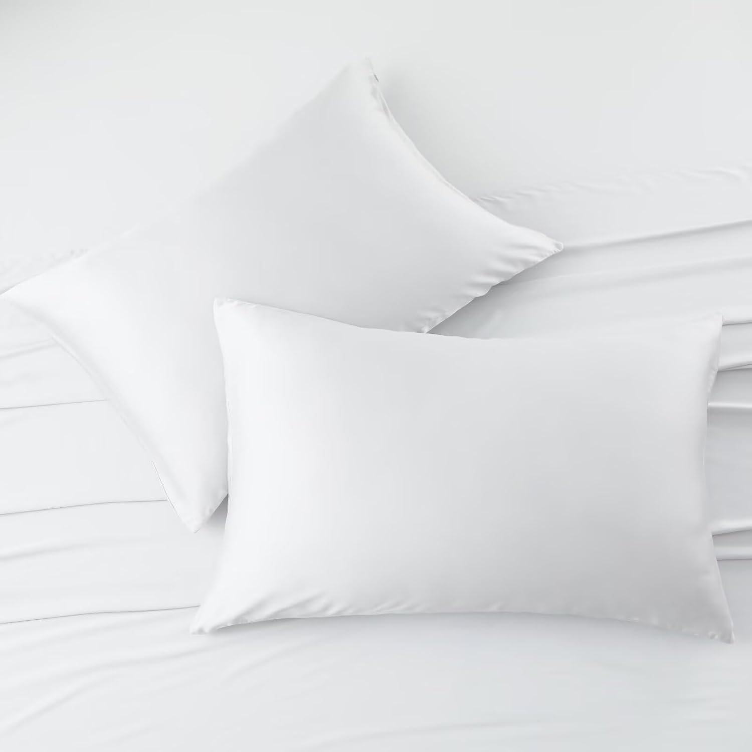 ShunjieHome 4 Pack Cooling Pillow Cases, Viscose Derived from Bamboo Pillow Protectors Queen Size Set of 4, 400 Thread Count Soft Silky Brea…
