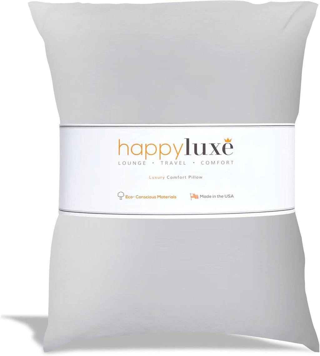 Happyluxe Odyssey Travel Pillow for Long Flights - Soft, Small, Alternative to Down and Memory Foam. 17 x 13in - Made in The USA, Silver…