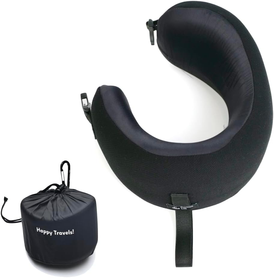 C CUSHION LAB Extra Support Travel Pillow, Award-Winning Patented Ergonomic Design for Chin & Neck Support Memory Foam Neck Pillow…