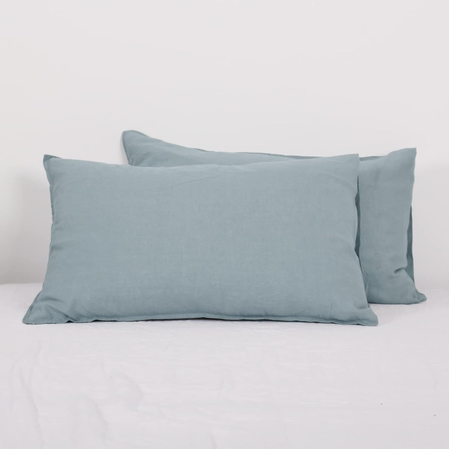 Simple&Opulence 100% Linen Pillowcases Basic Style Solid Color Set of 2, Queen Size Stone Washed Flax Pillow Cover Envelope Closure…