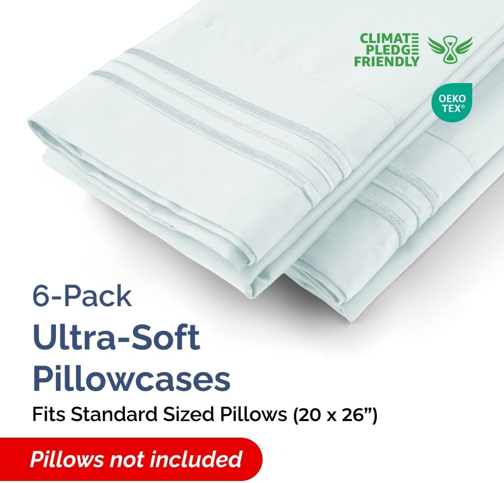 Standard Pillow Cases Set of 6 - Ultra Soft Hotel Quality Pillowcase Covers - Comfy, Cozy & Wrinkle Free - Shrink, Stain & Fade Resistant…