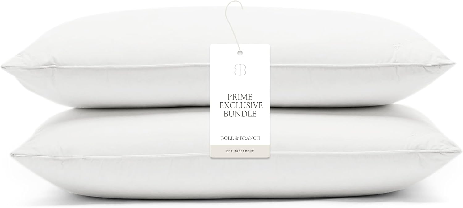 BollBranch BOLL & BRANCH Down Alternative Pillow 2 Pack- Medium, Standard - Cooling Shell - Luxury Hypoallergenic Primaloft Down Alternativ…