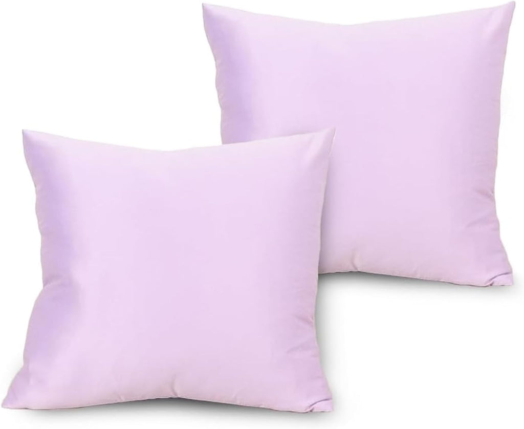 TREELY Lavender 18x18 Pillow Cover, Satin Decorative Throw Pillow Covers for Couch, Sofa, Bedroom, 2 Pack Euro Square Pillowcases with Zipper