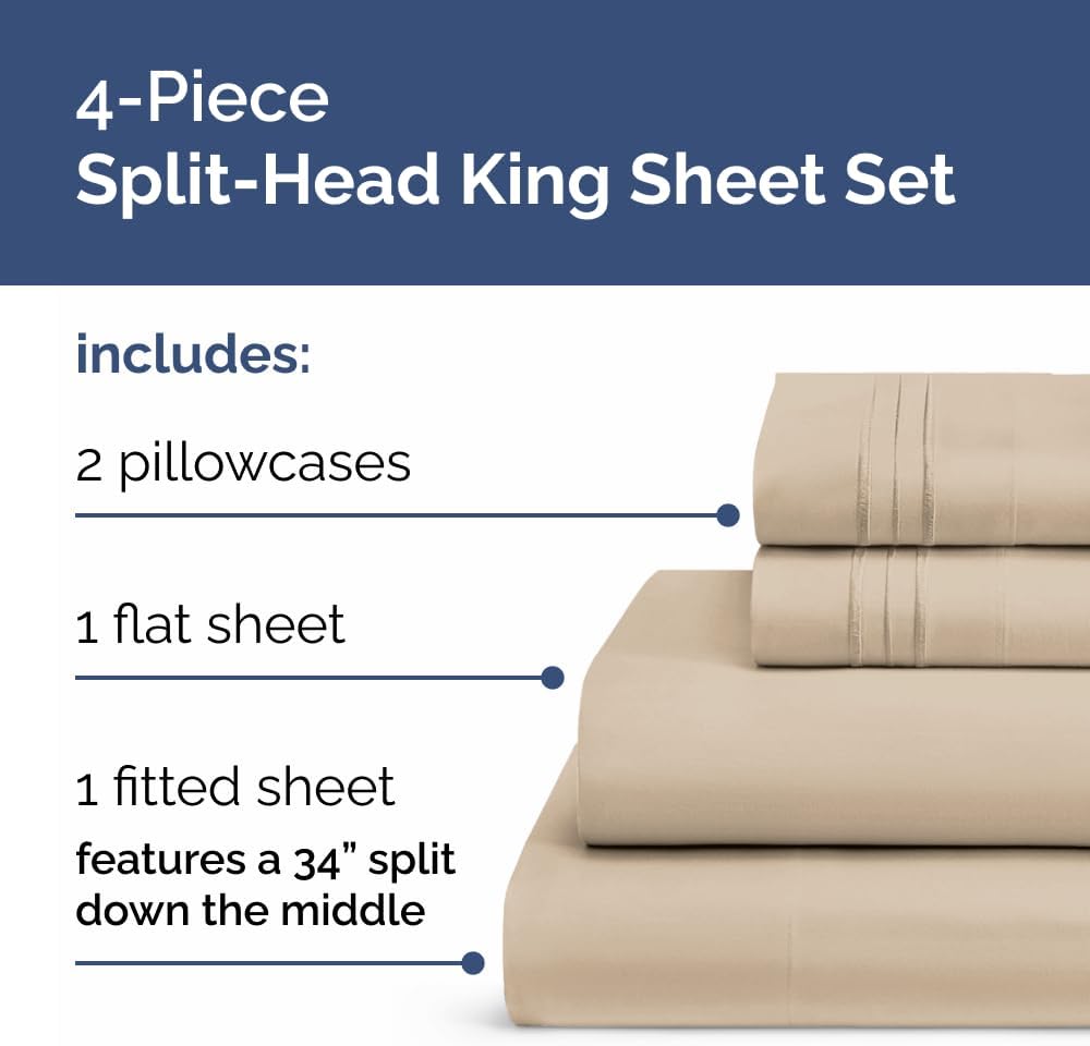 Flex Top Split Head King 4 Piece Sheet Set - Ultra-Soft, Breathable & Cooling Bed Sheets Set - Hotel Luxury Bedding for Women & Men with…