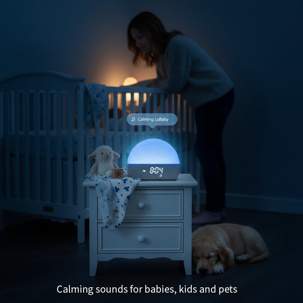 White Noise Sound Machine Sunrise Alarm Clock – 30 Non-Looping Soothing Sleep Sounds with LoFi and Healing Music| 10-Color Ambient Light…