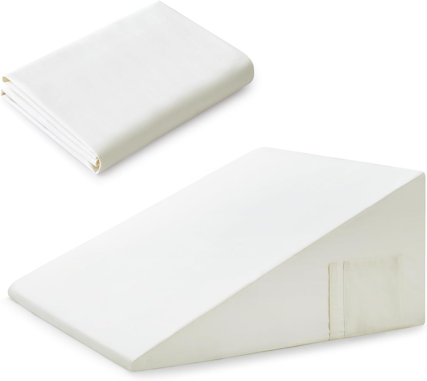 Cotton Wedge Pillow Cover for 24" x 24" x 7.5" Wedge Bed Pillow, Zippered Wedge Pillow Case Protector with Side Pocket, White (Pillow Not…