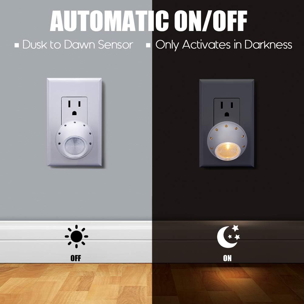 Emotionlite Plug-in Night Lights, Warm White LED Nightlight, 360° Rotation, Dusk to Dawn Sensor, Kids, Adult, Bedroom, Hallway…