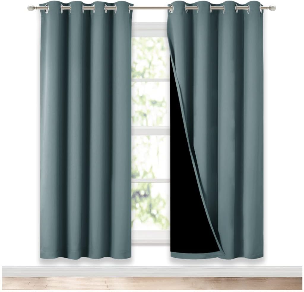 Nicetown 100% Blackout Window Curtain Panels, Full Light Blocking Drapes with Black Liner for Nursery, 72-inch Drop Thermal Insulated Drape…