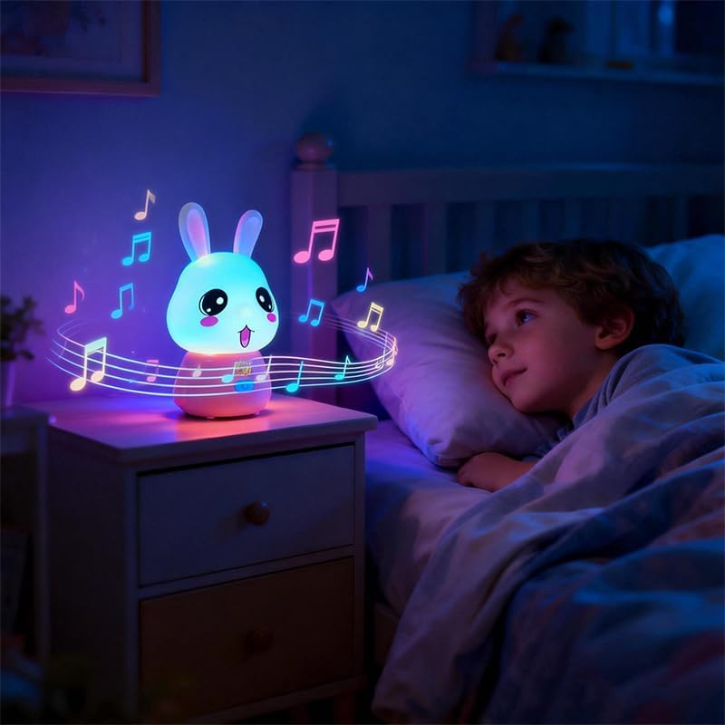 wapentake Cute Bunny Night Light for Kids, 16 Colors Changing Baby Night Light with Bluetooth Speaker & Music, APP Control Rechargeable…