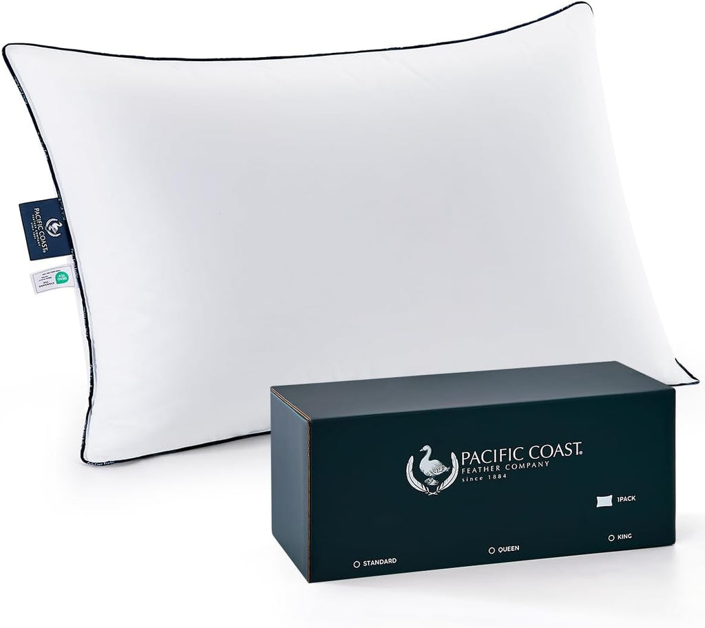 PacificCoast Pacific Coast White Goose Down Fiber Bed Pillow, Hotel Collection Pillow for Back, Stomach and Side Sleeper, Medium Supportive…