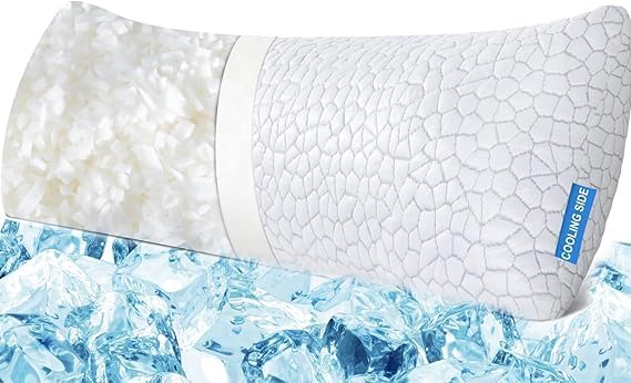 Qutool Cooling Pillow for Sleeping, CertiPUR-US Shredded Memory Foam Full Body Pillow Set of 1, Long Pillow for Bed with Removable Double-S…