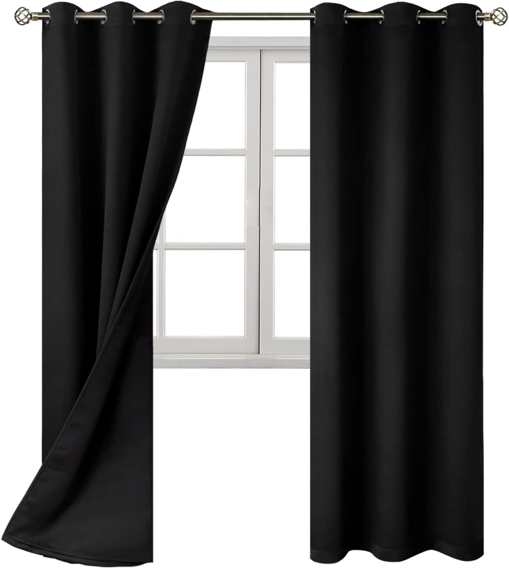 BGment Thermal Insulated 100% Blackout Curtains for Bedroom with Black Liner, Double Layer Full Room Darkening Noise Reducing Grommet Curta…
