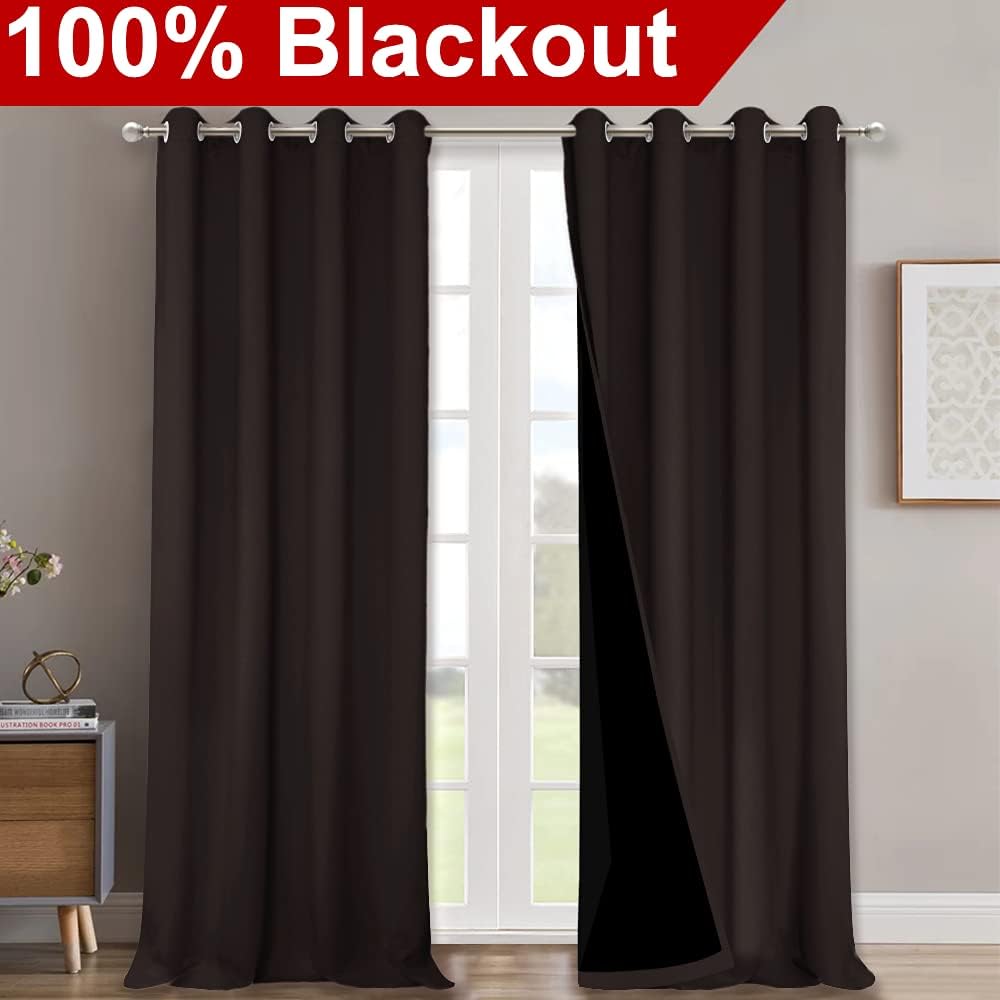 Nicetown Cold Blocking 100% Blackout Curtains, Durable Black Lined Blackout Curtains for Bedroom, Energy Saving Long Curtains for Patio Sli…