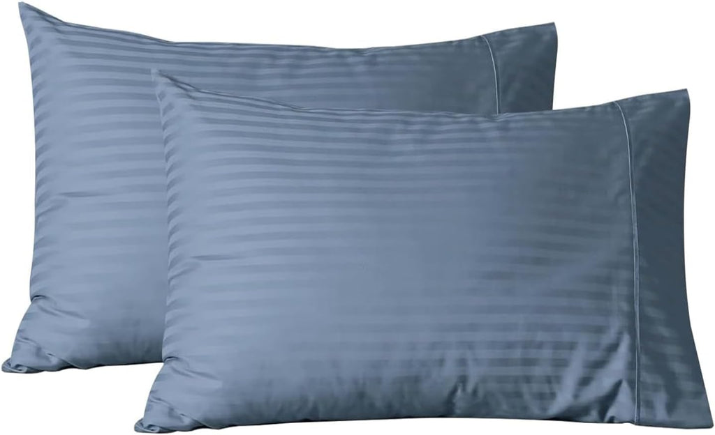 Featherstitchnewyork Feather & Stitch 100% Cotton Standard Pillow Covers Set of 2, 500TC Envelope Closure Pillowcases, Soft Luxury Damask S…