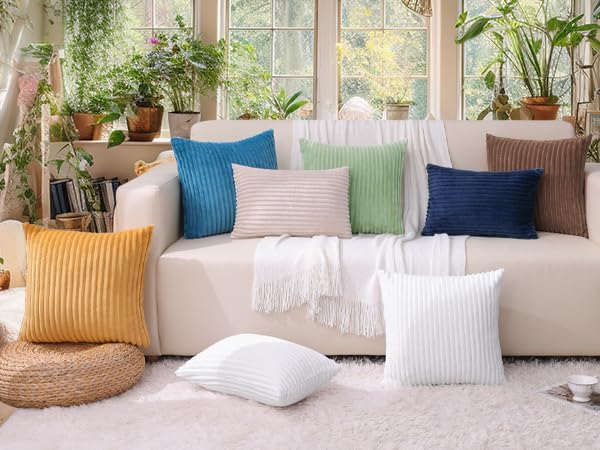 SimmoreHomeDecor Simmore Decorative Summer Throw Pillow Covers 12x20 Set of 2, Soft Natural Plush Flannel Double-Sided Fluffy Lumbar Pillow…