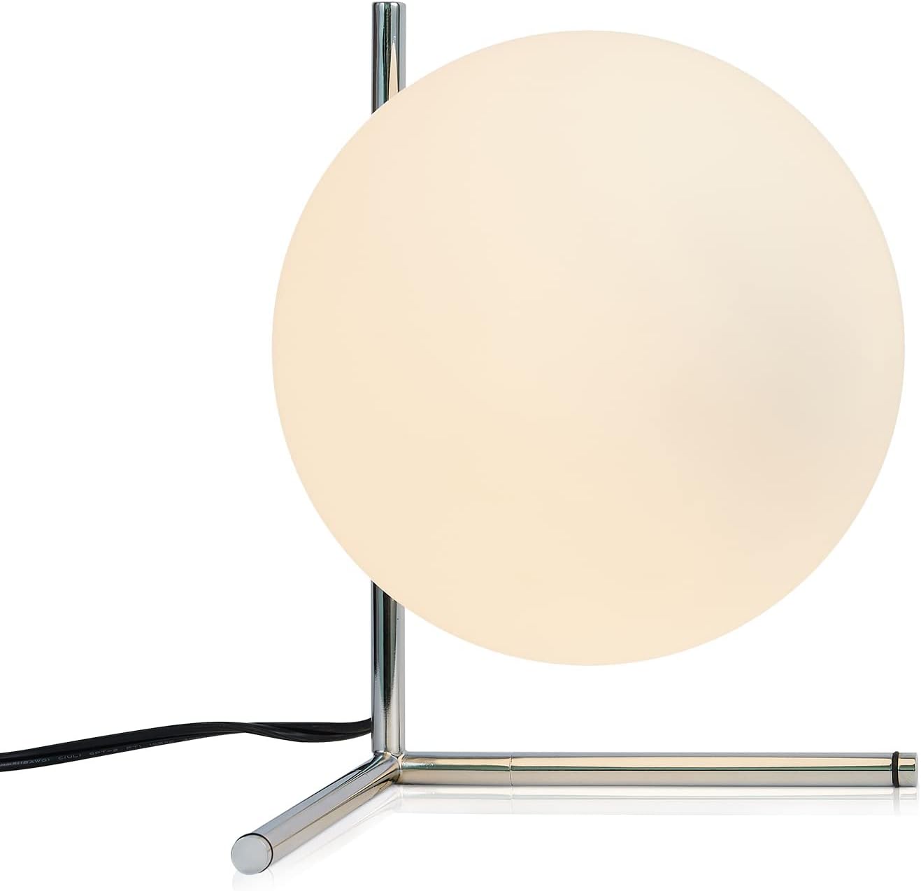 BOKT Modern Globe Table Lamp Chrome Simple Desk Lamp Bedside Nightstand Small Lamp Nordic Creative Design White Glass Ball Reading Lights…
