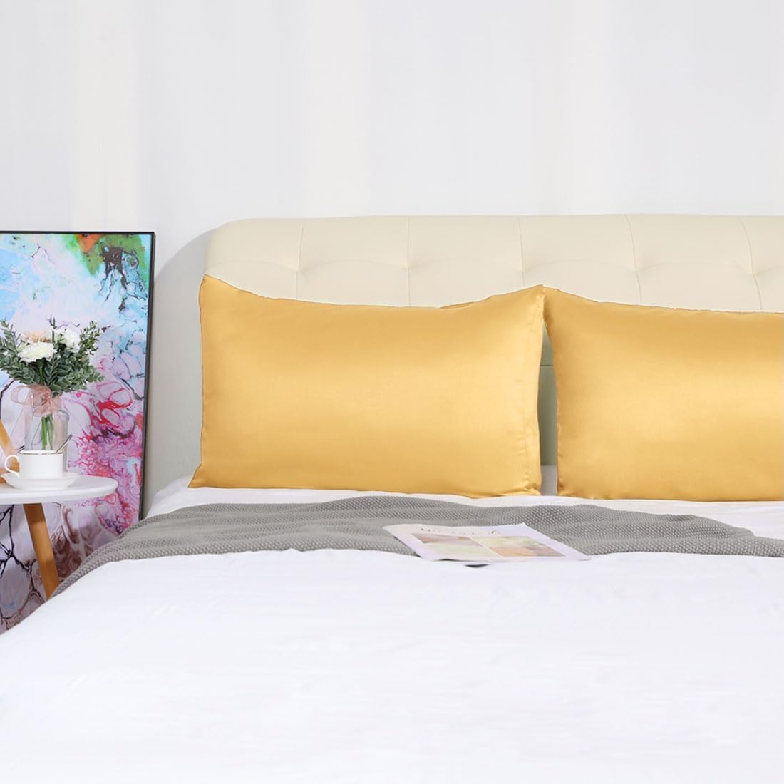 uxcell 2 Pack Silk Satin Pillowcase for Hair and Skin, Cool, Silky, Soft Breathable Pillow Cases King Size 20x36 Inch Sateen Pillowcase Cha…