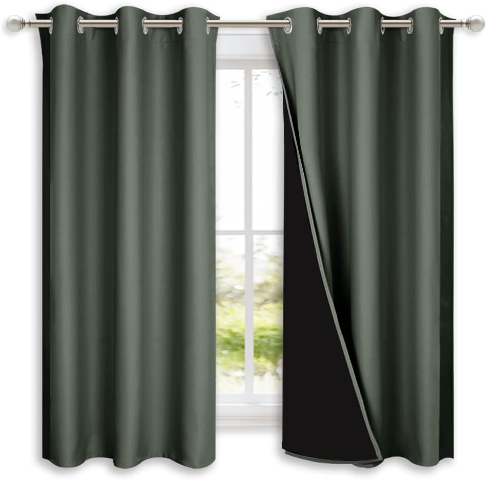 Nicetown Dark Mallard 100% Blackout Lined Curtains, 2 Thick Layers Completely Blackout Window Treatment Panels Thermal Insulated Drapes for…