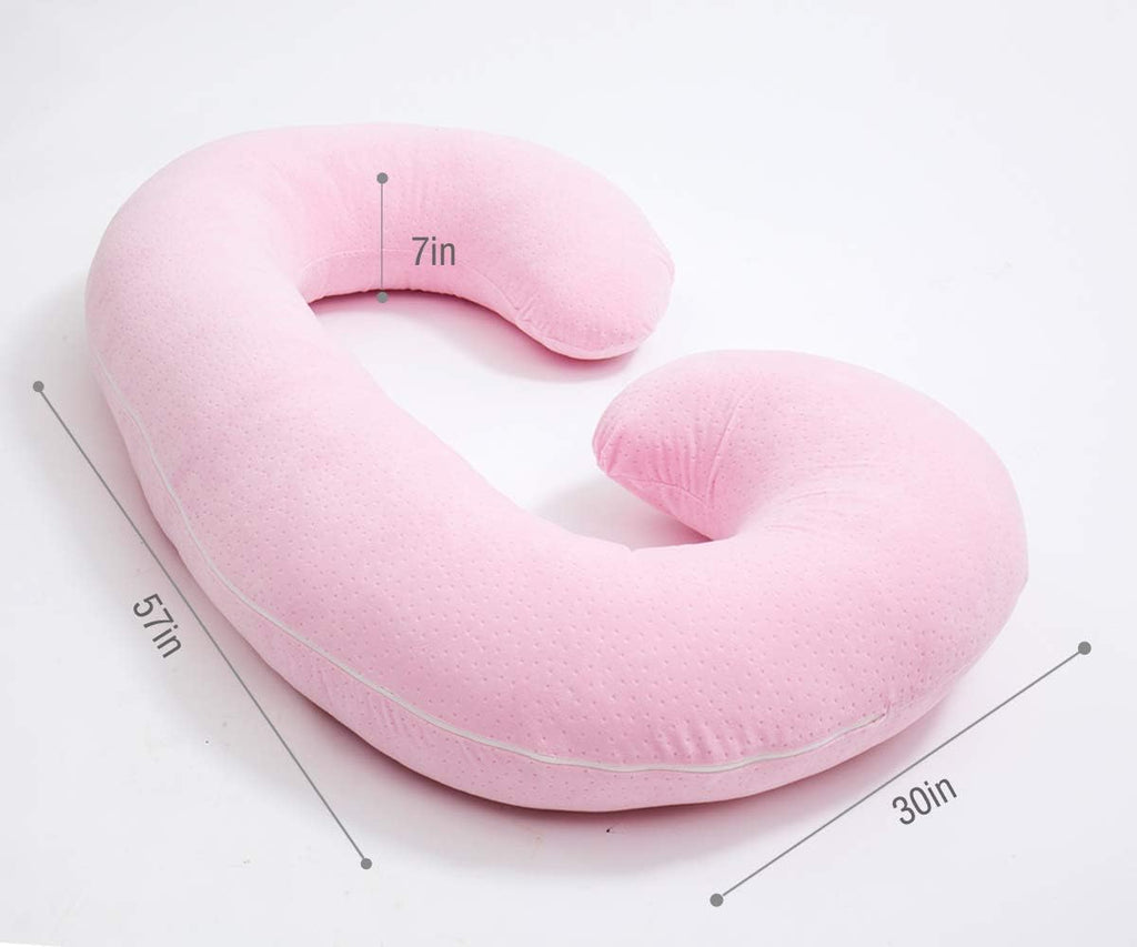 1 MIDDLE ONE Pregnancy Pillow, C Shaped Body Pillow for Maternity Support, Pregnant Women Sleeping Pillow with Velour Cover (Light Pink)