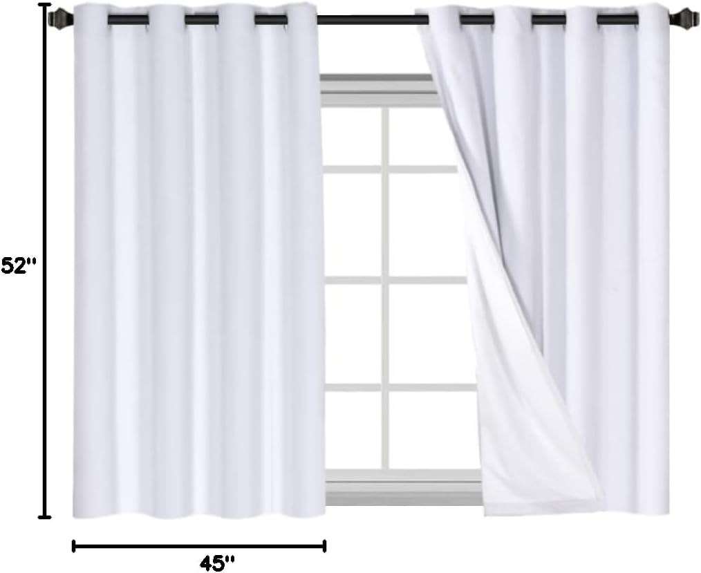 H.VERSAILTEX Linen Blackout Curtains 45 Inches Long 100% Blackout Thermal Insulated Textured Linen Look Curtain Draperies Anti-Rust…